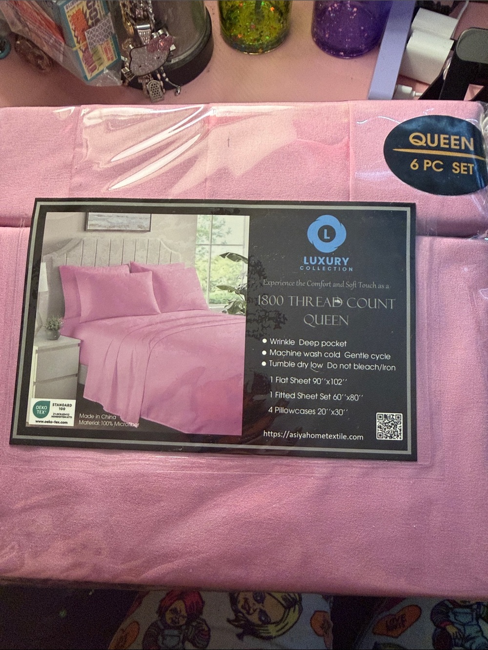 Queen Sheet Set in Pink - 6 Pc